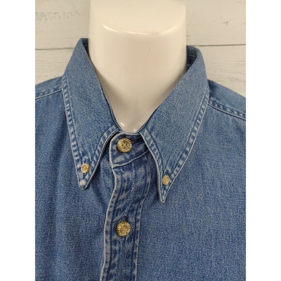 Vtg Magellan Shirt Mens XL Hunting Rifle Pistol Blue Denim Button Down Patch - Picture 2 of 10